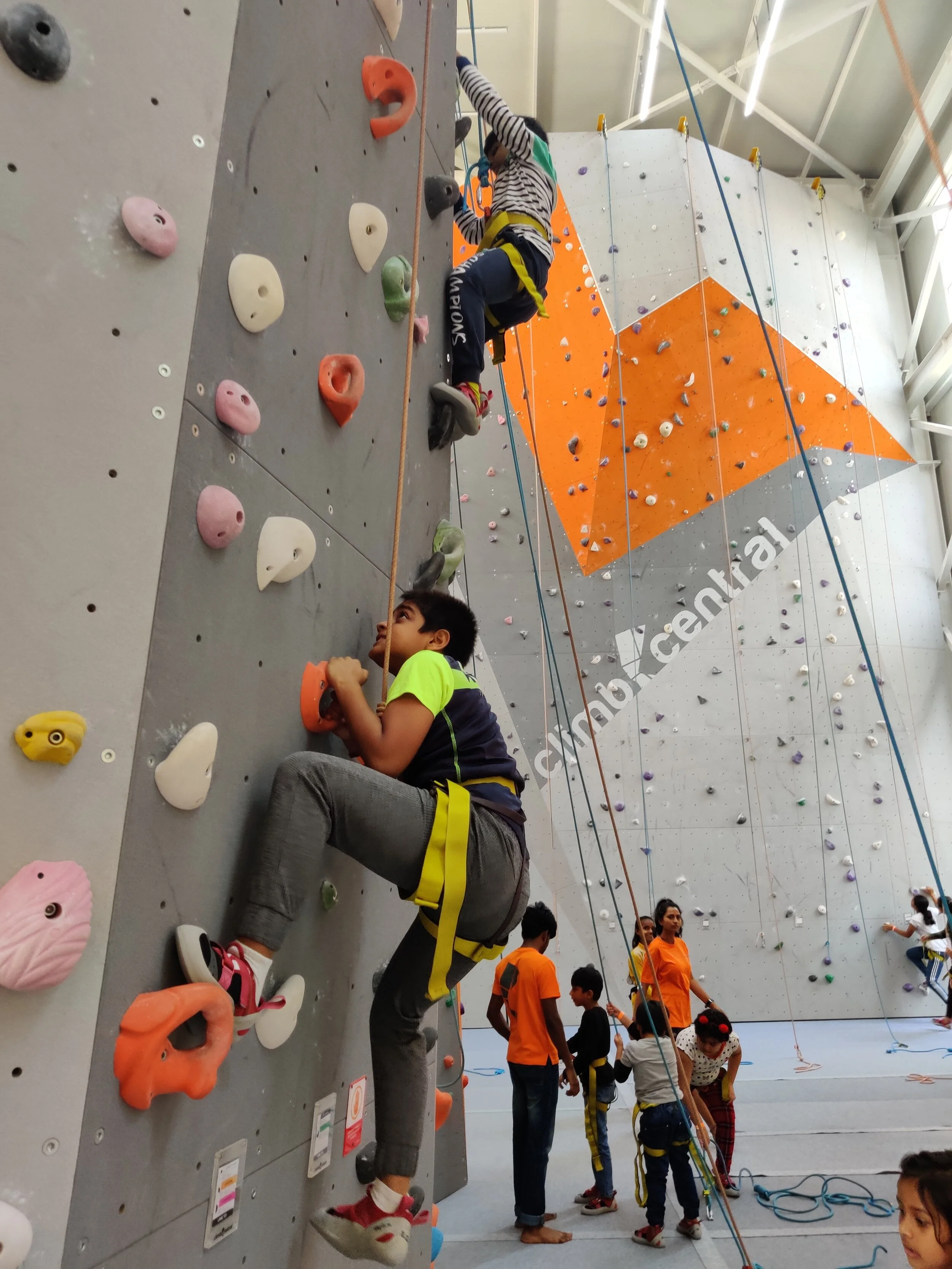 Children rock climbing at Climb Central Delhi
